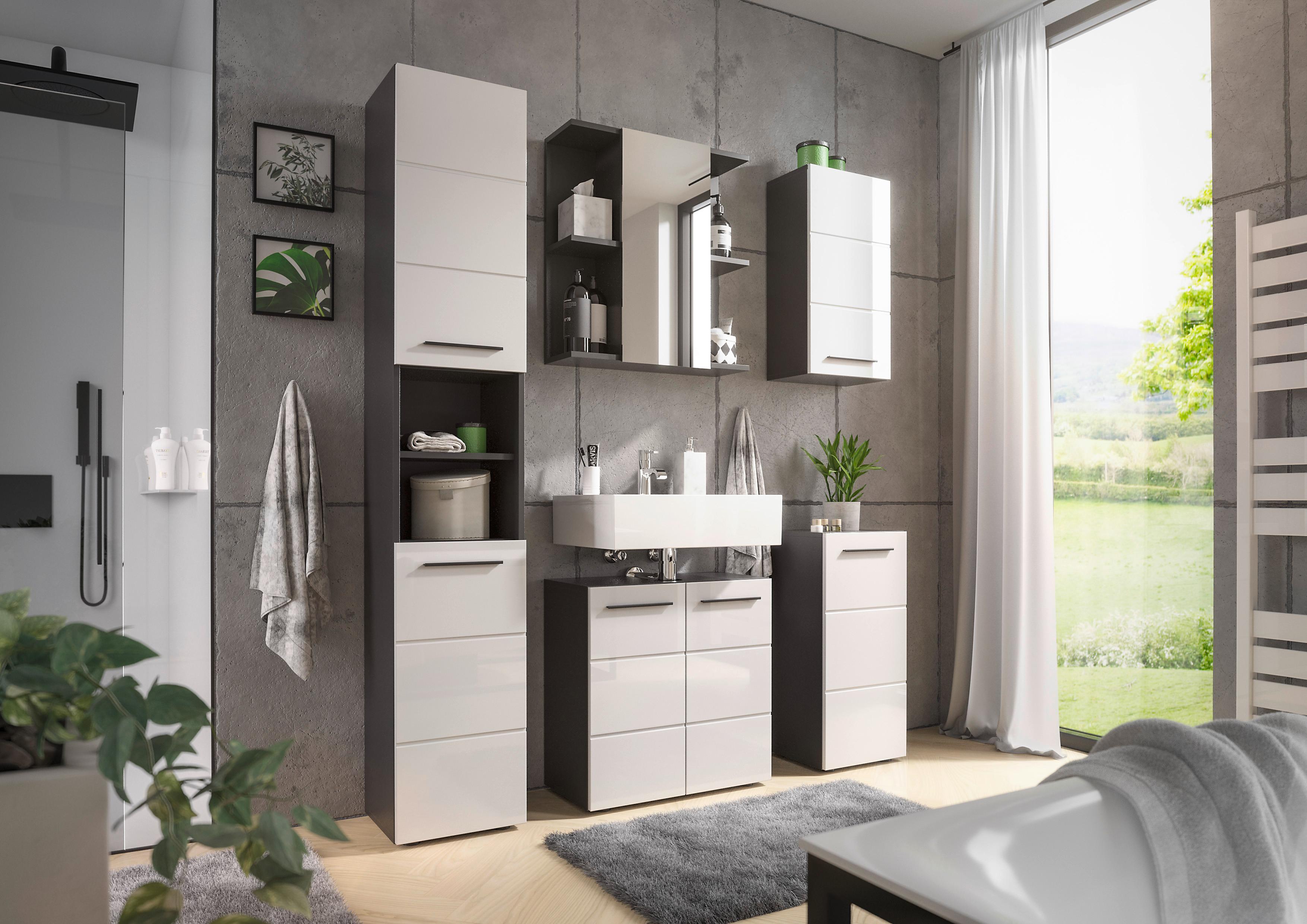 SZAFKA POD UMYWALKĘ GLOSS - biały wysoki połysk/antracytowy, Natur, materiał drewnopochodny/tworzywo sztuczne (60/62/31cm) - Xora