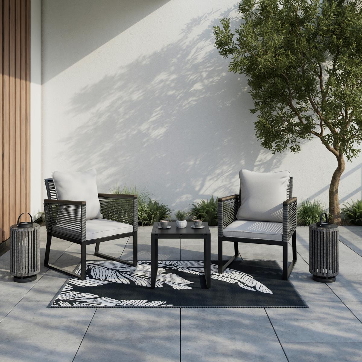 Set Vrtnih Stolov Toni, 2 Kos, Svetlo Siva - črna/svetlo siva, Moderno, kovina/umetna masa (57,5/73/60cm) - Bessagi Garden