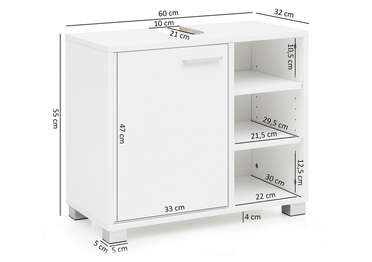 Omarica Za Pod Umivalnik Wl5.341 - bela/barve aluminija, Basics, leseni material (60/55/32cm) - MID.YOU