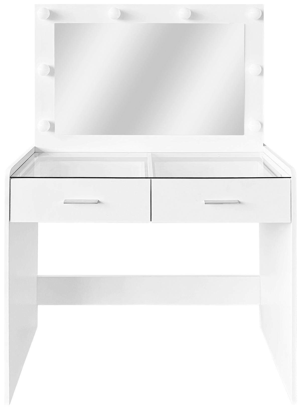 Măsuță de machiaj MILA - alb, Trend, sticlă/material pe bază de lemn (95/140/44cm) - Modern Living