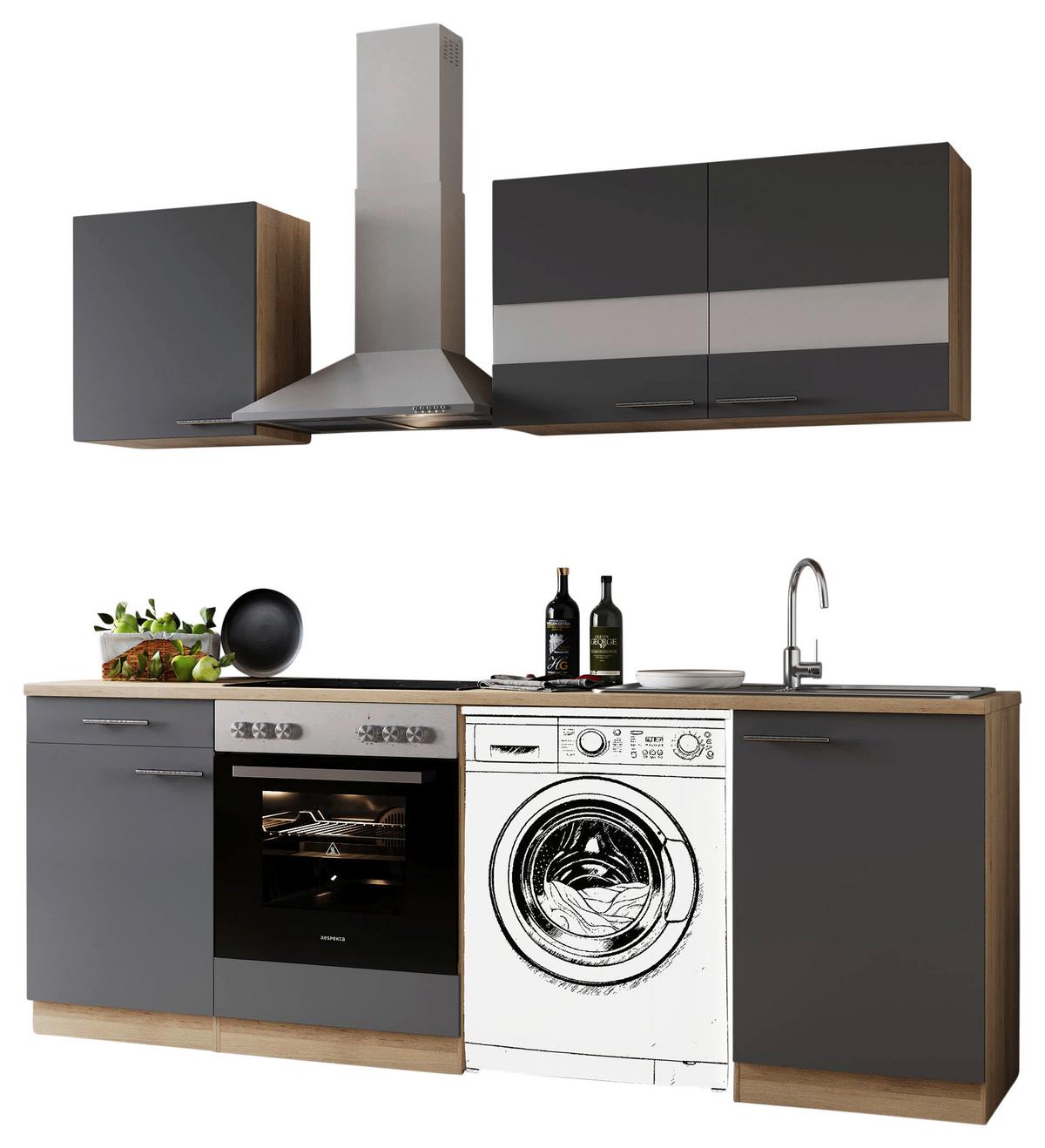 Kuhinjski Blok Z Aparati Merle, 220cm - barve nerjavečega jekla/siva, Basics, kovina/steklo (220cm) - Respekta