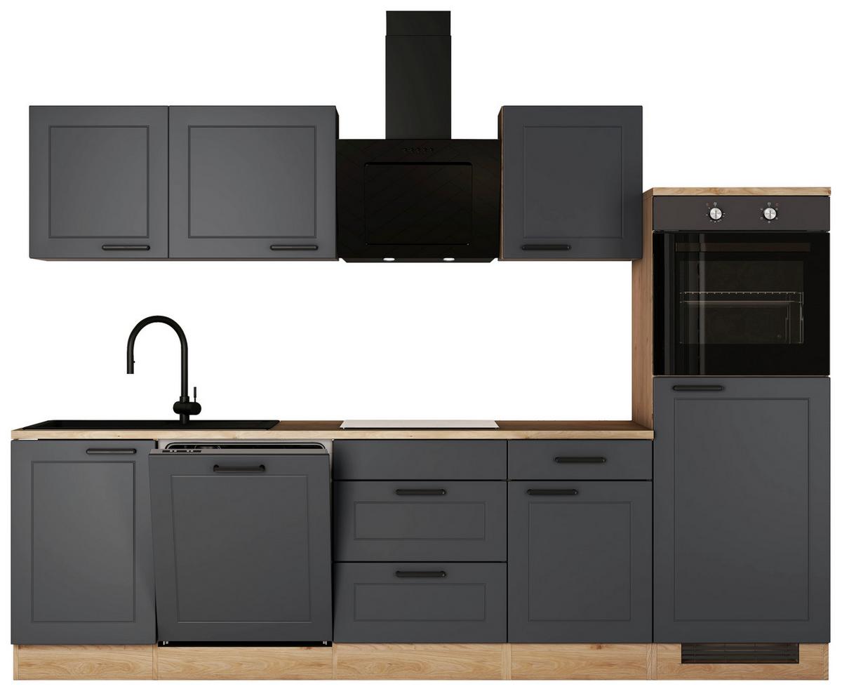 Kuhinjski Blok Z Aparati Romeo, Antracit, Barva Hrasta - črna/barve hrasta, Basics, kovina/leseni material (280cm) - FlexWell