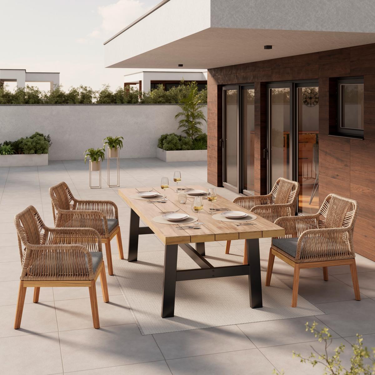 Gartentisch Selma Schwarz/Akaziefarben - Schwarz/Akaziefarben, Modern, Holz/Metall (240/100/75cm) - Mömax