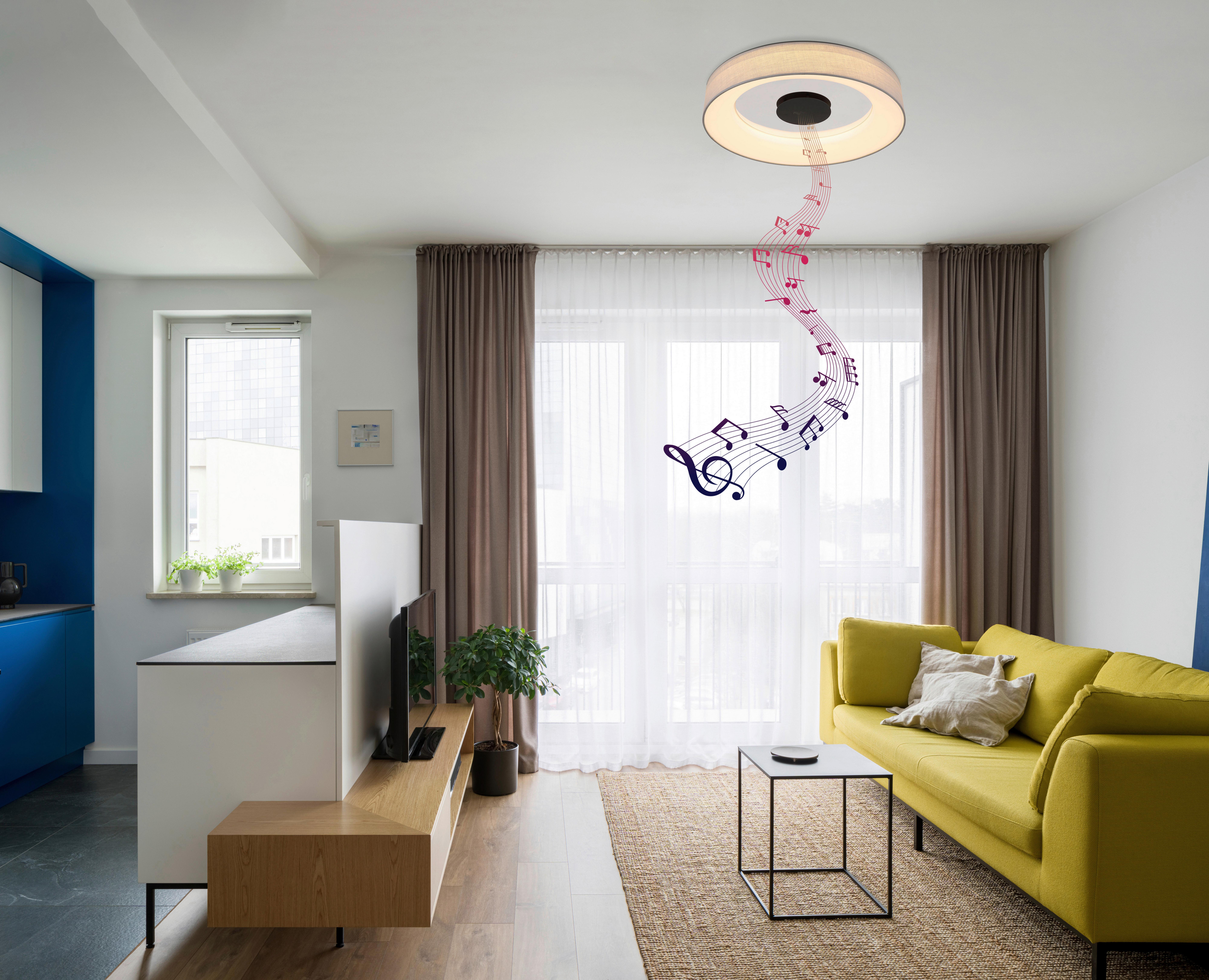 LED-Deckenleuchte Terpsa max. 40 Watt - Chromfarben/Opal, Trend, Kunststoff/Textil (46,8/9,8cm) - Globo
