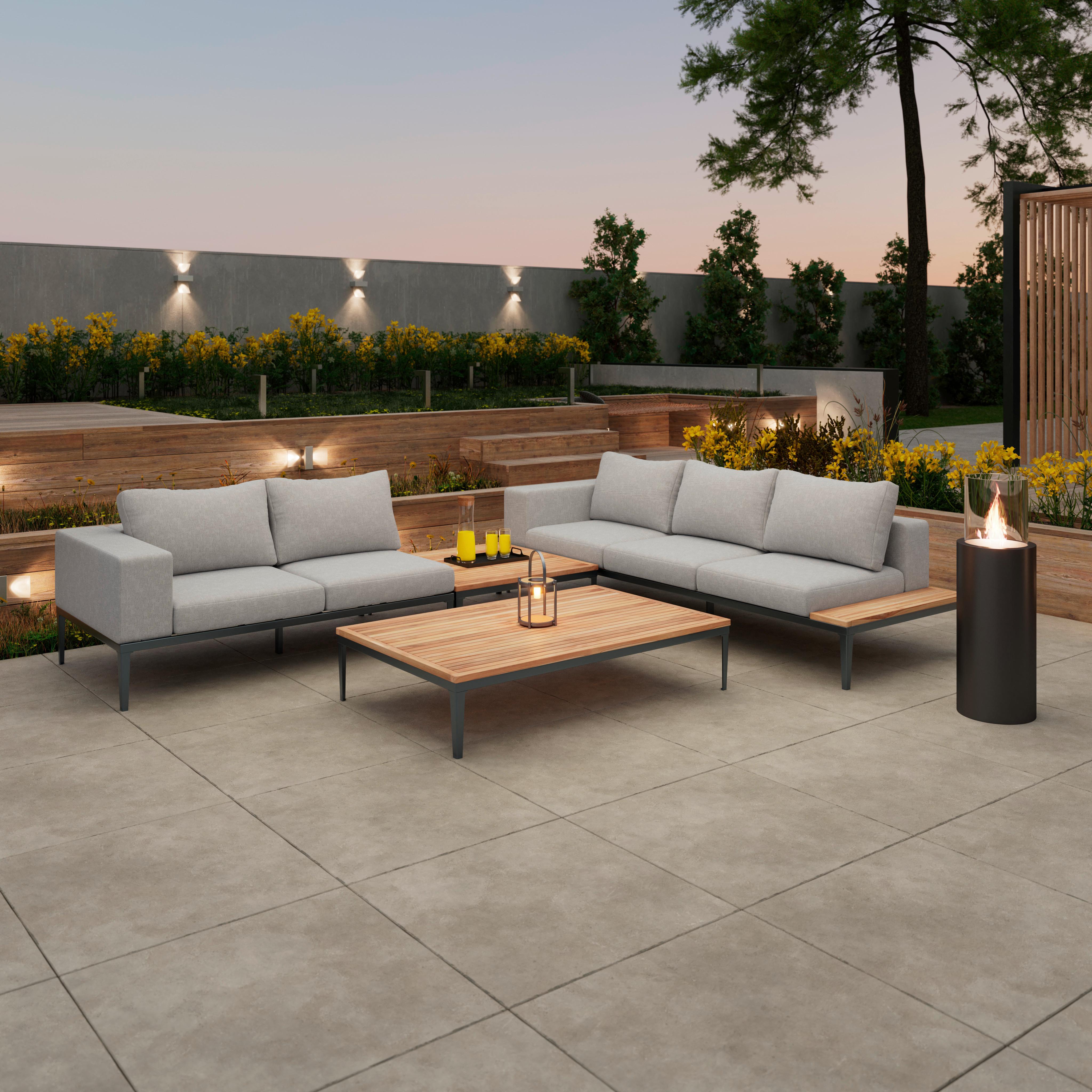 Loungegarnitur "Aurelia", hell/dunkelgrau, Holz/Metall - Dunkelgrau/Hellgrau, Modern, Holz/Textil (248/62,5/90cm) - Bessagi Garden