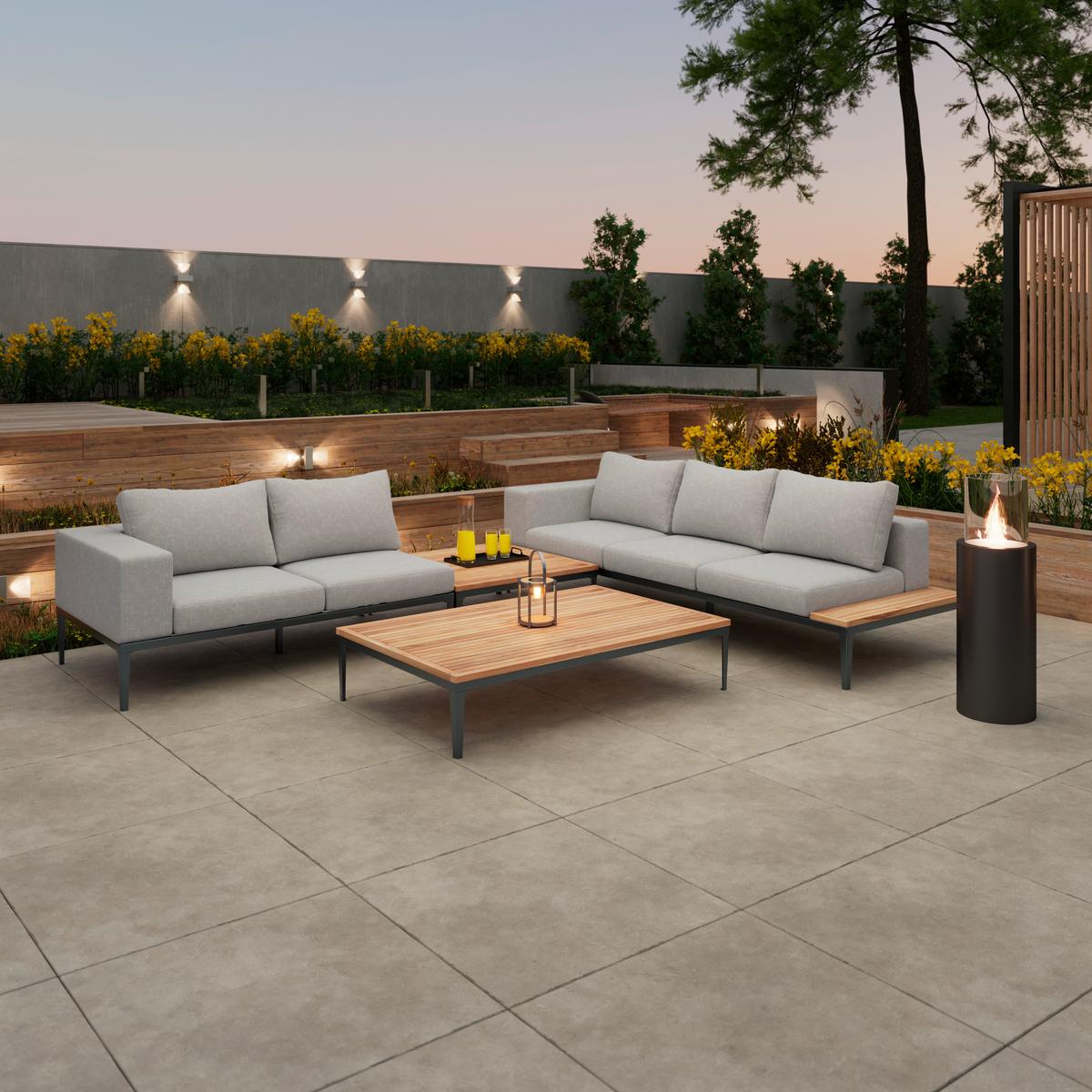 Loungegarnitur "Aurelia", hell/dunkelgrau, Holz/Metall - Dunkelgrau/Hellgrau, Modern, Holz/Textil (248/62,5/90cm) - Bessagi Garden