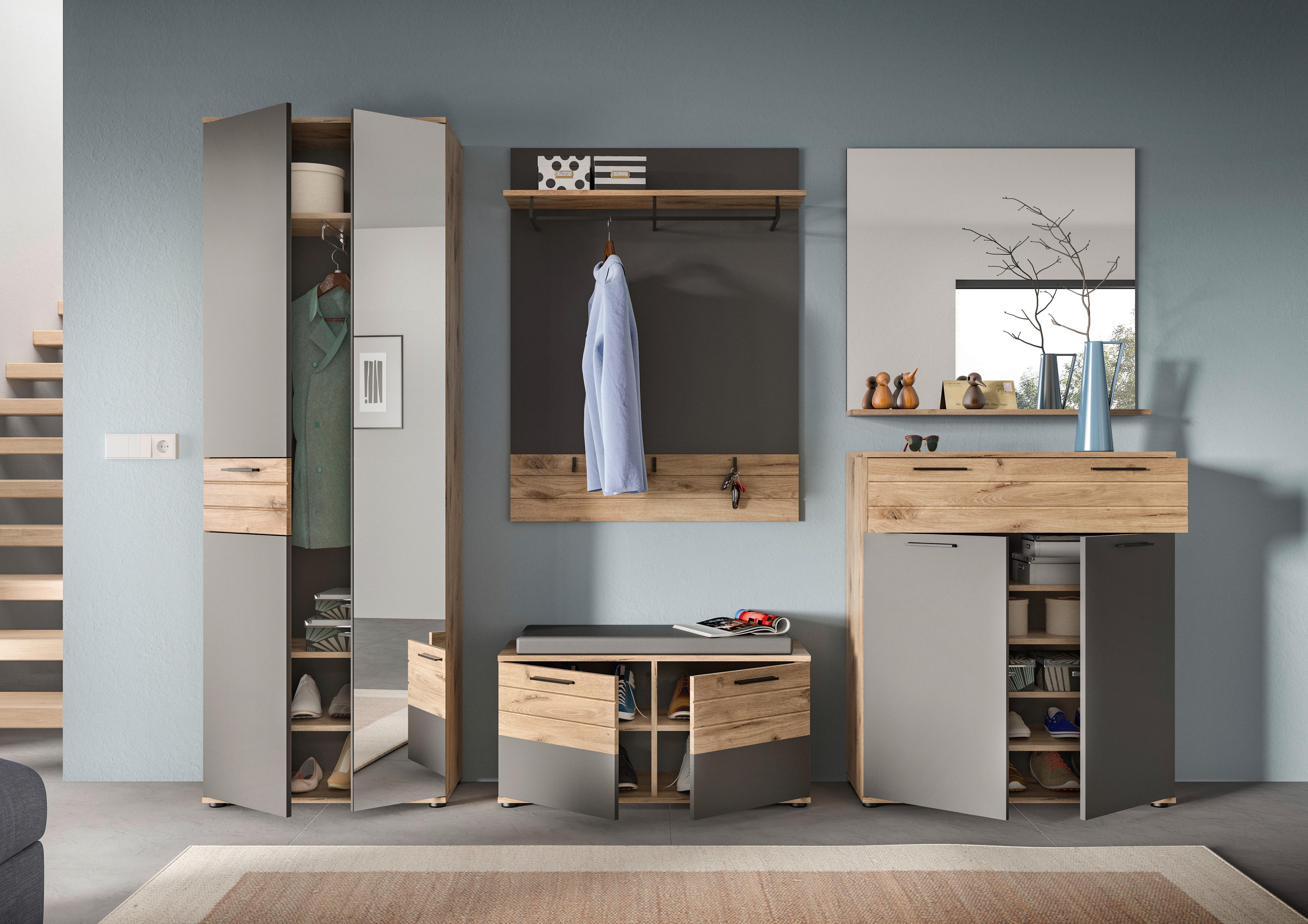 Schuhschrank Mason ca. 90x140 cm Eiche/Grau - Eichefarben/Schwarz, MODERN, Holzwerkstoff/Kunststoff (90/104/37cm) - MID.YOU