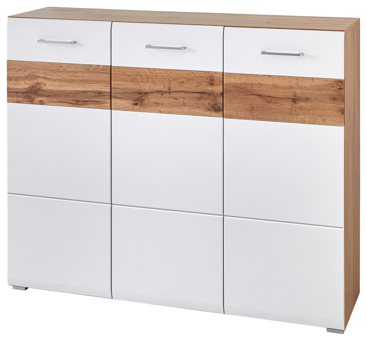 Schuhschrank in Weiss/Eichefarben - Weiss/Eichefarben, Konventionell (126/104/40cm) - Mömax