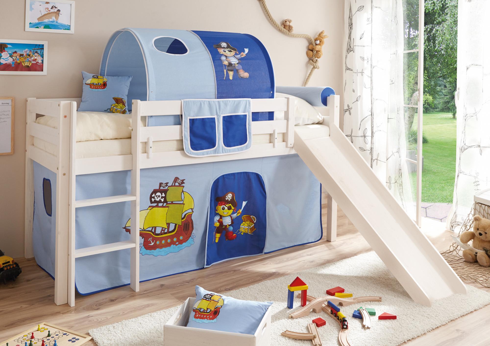 Spielbett "Manuel",aus Kiefer, blau/weiß - Blau/Weiß, Natur, Holz (90/200cm) - MID.YOU