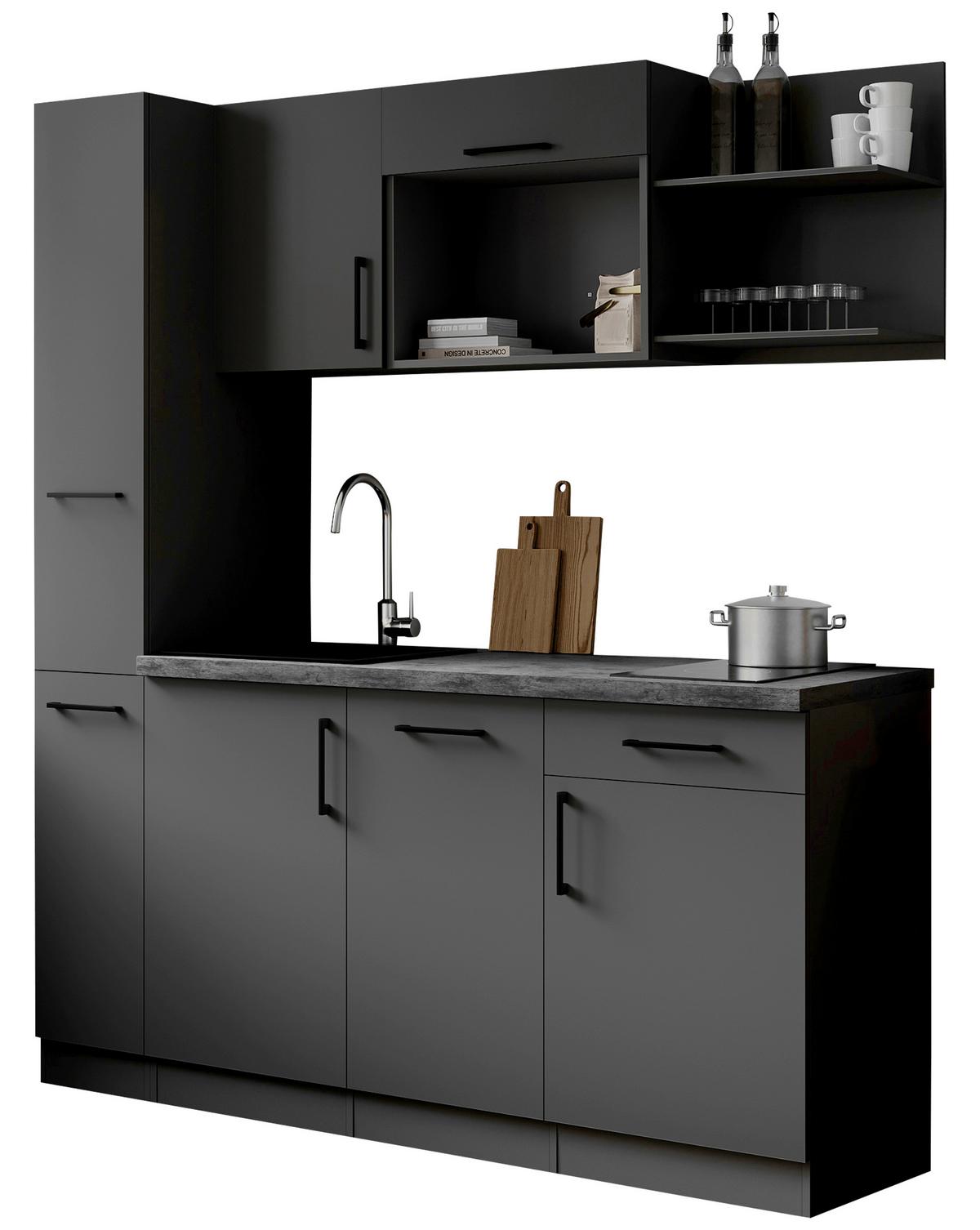 Küchenblock Oliver m. Geräten Grau - Grau, Trend, Holzwerkstoff/Metall (175cm) - Respekta