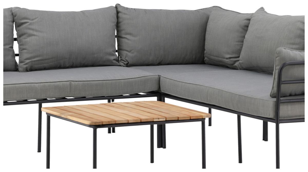 Loungegarnitur Penh Grau/Schwarz Tisch Akazie - Schwarz/Grau, KONVENTIONELL, Holz/Metall - Gardenson