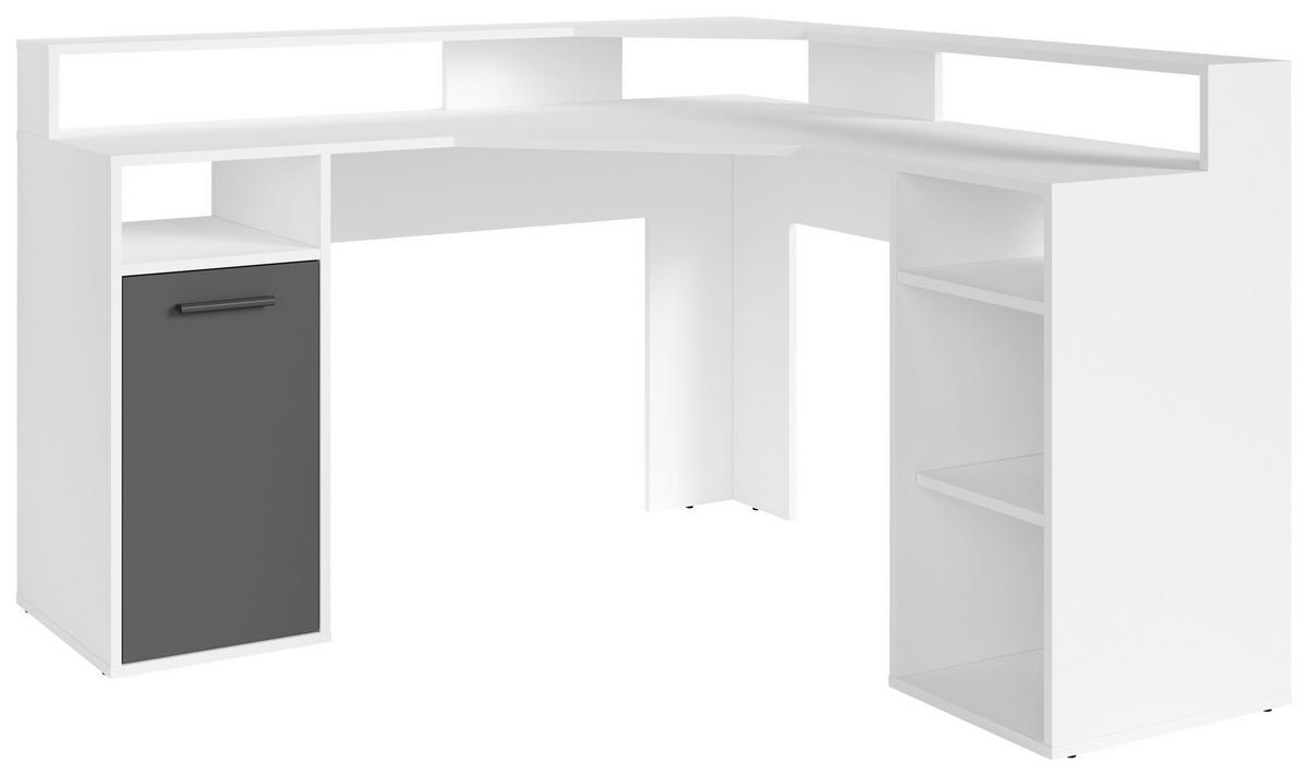 Eckschreibtisch ''Fox'', Anthrazit/Weiß - Anthrazit/Weiß, KONVENTIONELL, Holzwerkstoff/Kunststoff (139/139/90cm) - MID.YOU