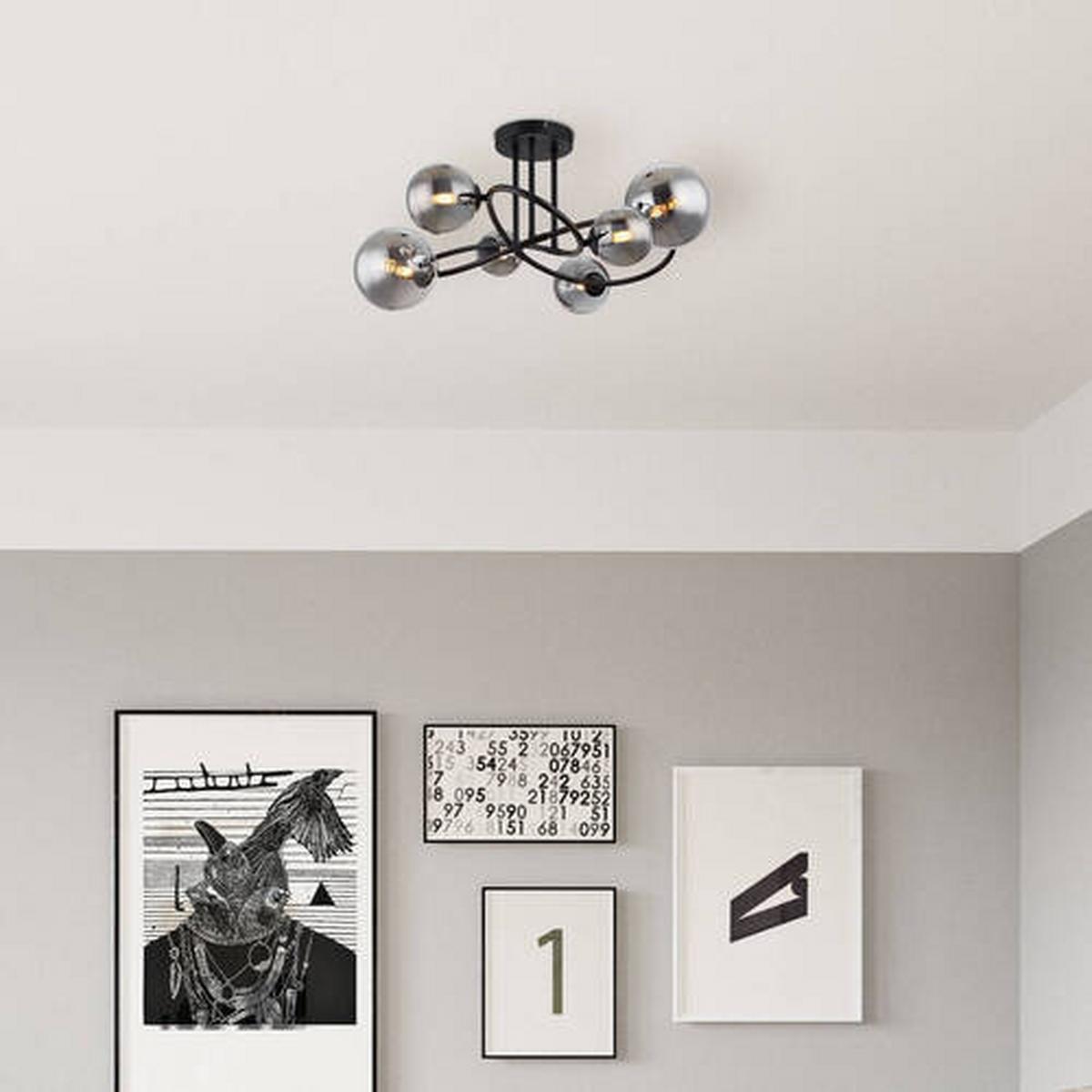 Stropna Led-svetilka Riha, S Sijalko - črna, Design, kovina/steklo (62/59/35cm) - Globo