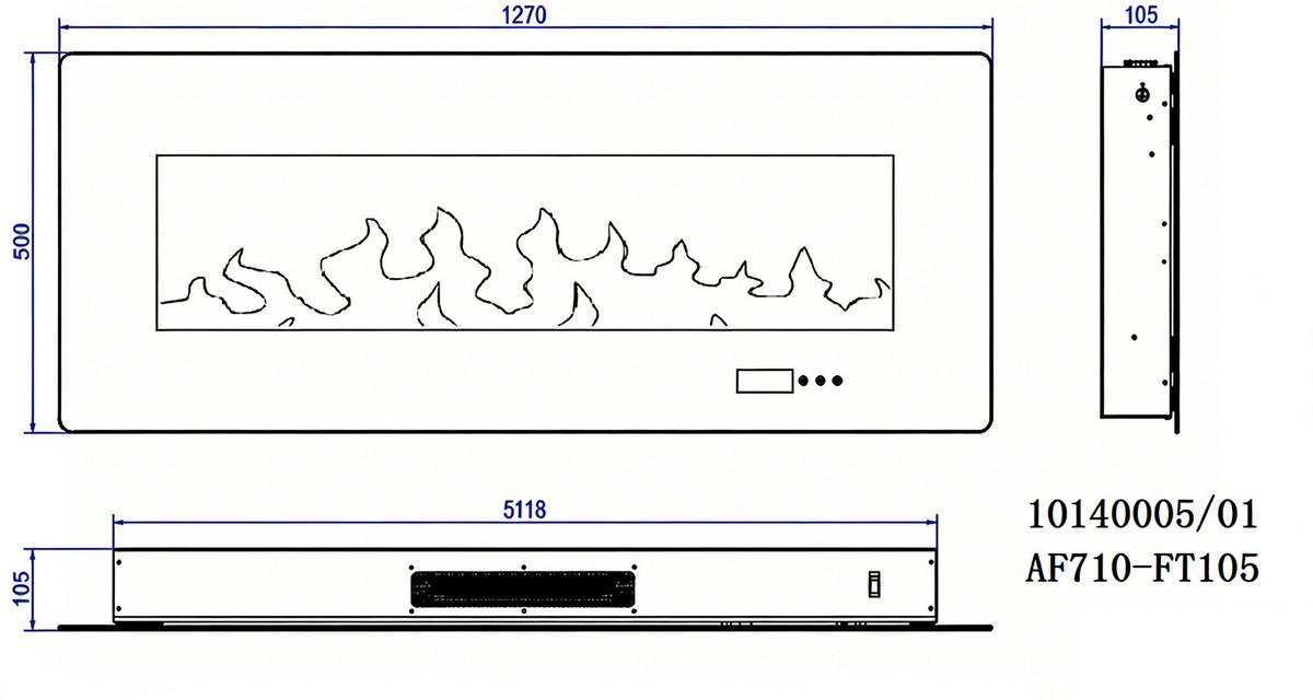 Elektrokamin Blaze Schwarz Wandmontage mit Fernbedienung - Schwarz, MODERN, Glas/Metall (127/50/10,5cm) - Premium Living