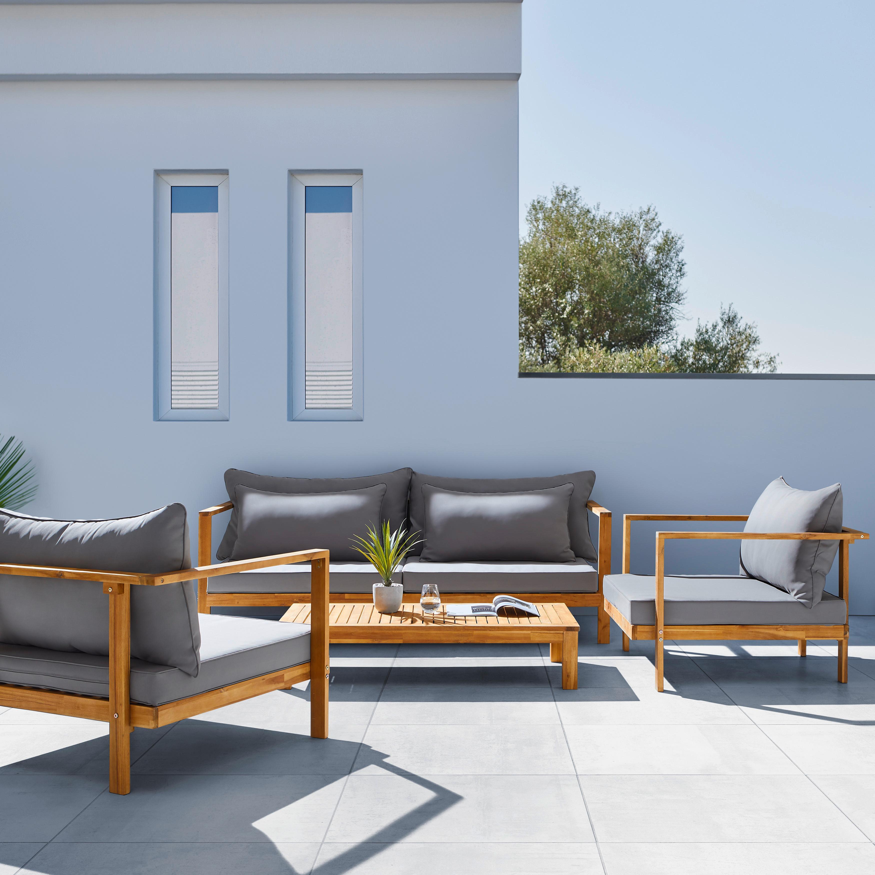 Kerti Garnitúra Camillo - Szürke/Akácia színű, modern, Fa/Textil - Bessagi Garden