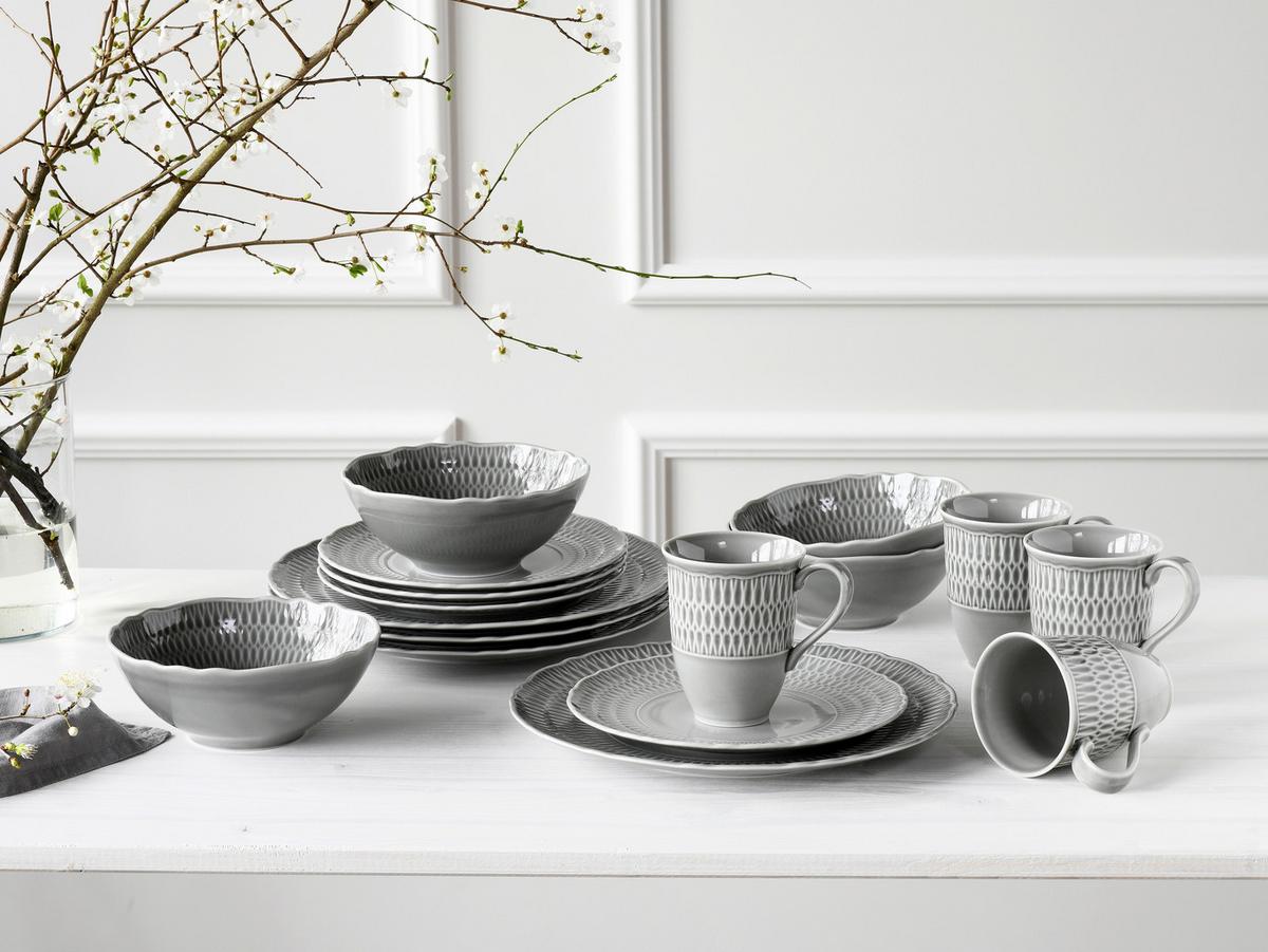 Kombinirani Servis Sofia, 16-Delni Set - svetlo siva, Design, keramika - Creatable