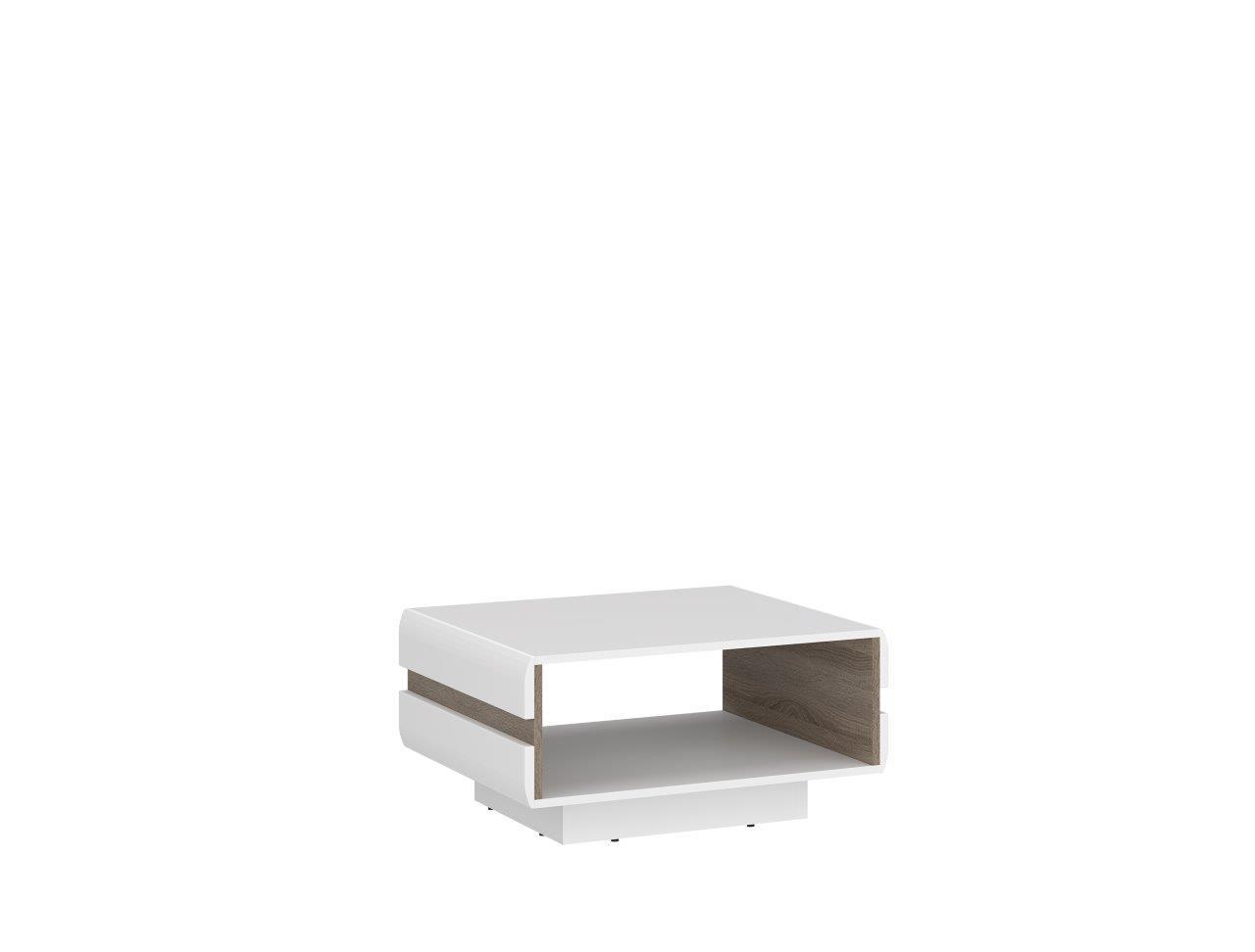Măsuță de cafea LINATE - culoare lemn stejar pufos/alb lucios intens, Modern, material pe bază de lemn (75,2/39/75cm) - Modern Living