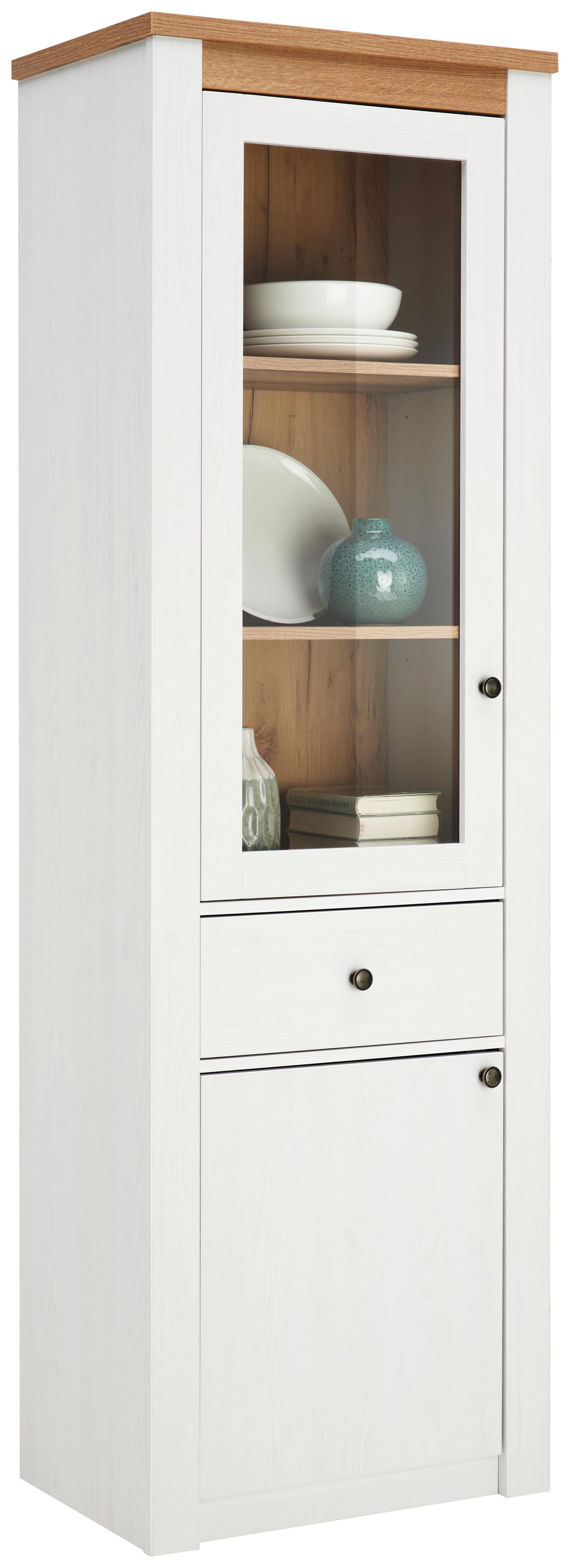 Vitrina Rovigio, Barva Macesna, Bela - bela/barve macesna, Konvencionalno, kovina/umetna masa (62/196/42cm) - Landscape