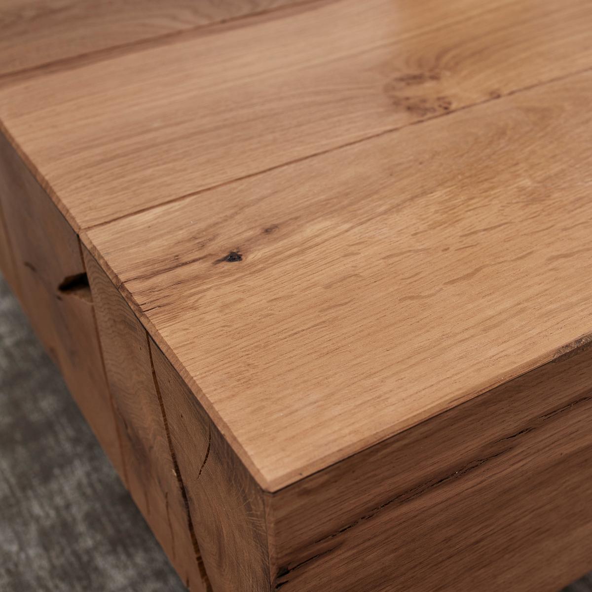 Couchtisch "Davide", ca. 130x80 cm, aus Eiche, massiv - Eichefarben/Schwarz, MODERN, Holz/Metall (130/40/80cm) - Bessagi Home