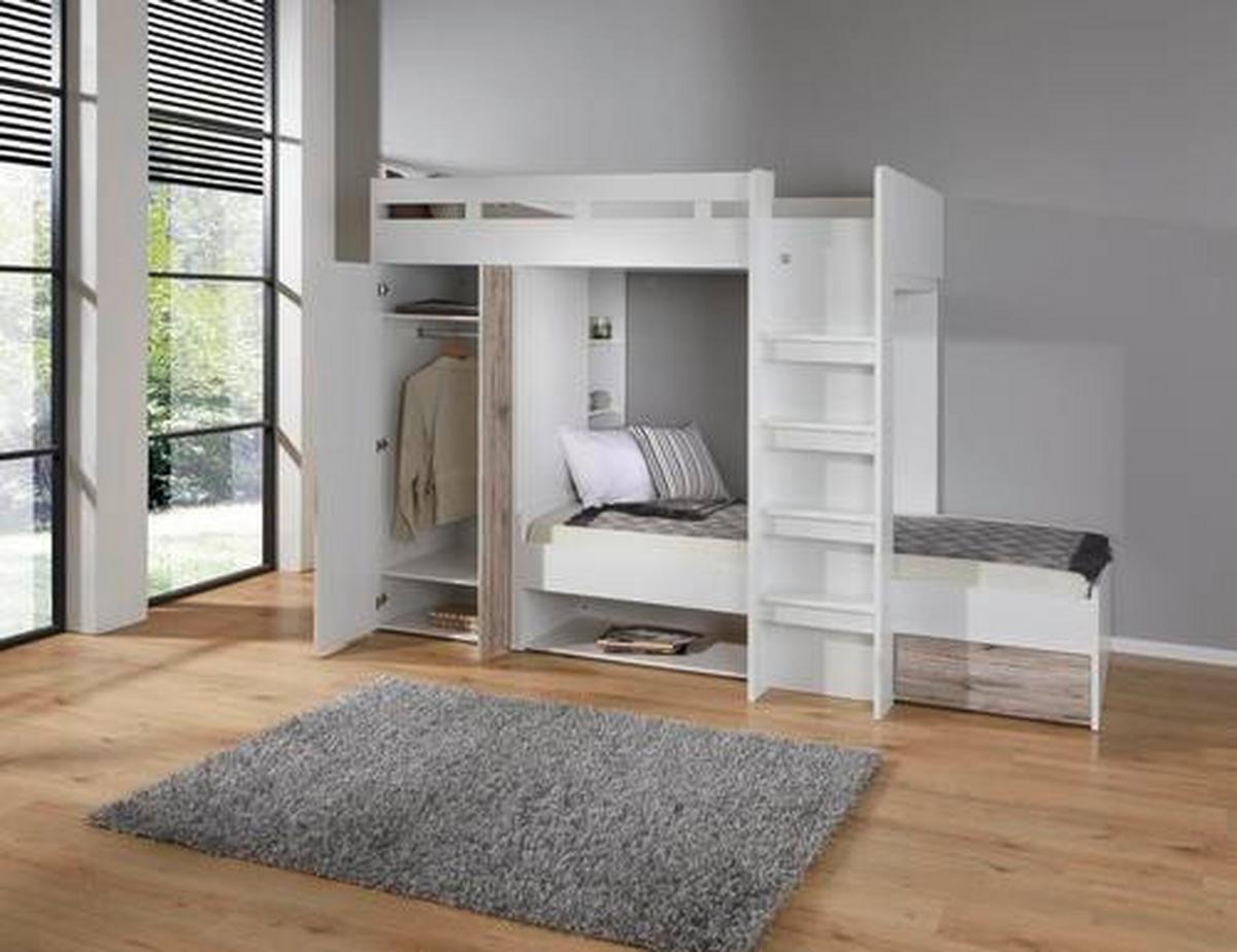 Pograd Maxi, Bela, 90x200cm - barve hrasta/bela, Konvencionalno, leseni material (269/180/115cm)