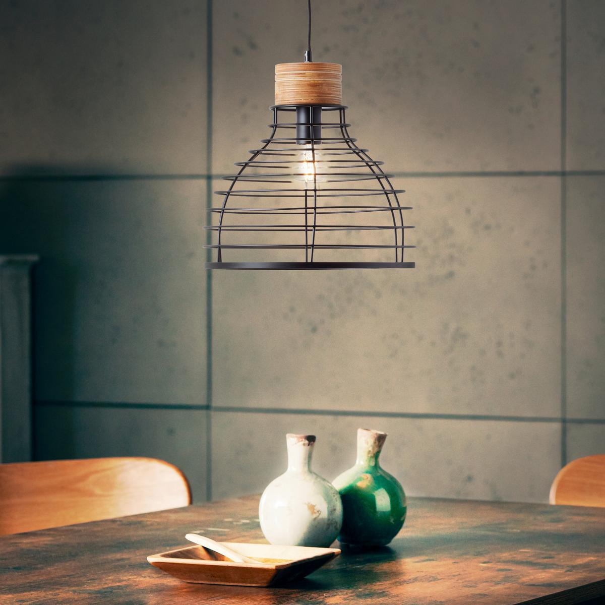 Pendelleuchte Avia Schwarz max. 52 Watt - Schwarz, Natur, Holz/Metall (35/135cm) - Brilliant
