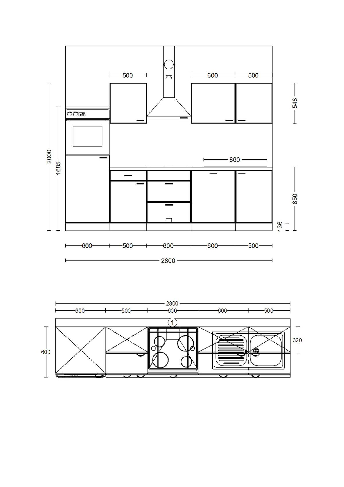 Kuhinjski Blok Z Aparati Julia, Bela, Barva Hrasta - črna/barve hrasta, Basics, kovina/leseni material (280cm) - FlexWell