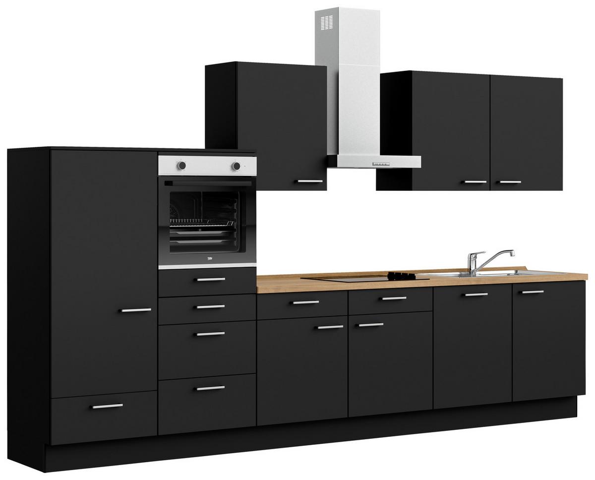 Küchenblock Touch Low m. Geräten Schwarz - Edelstahlfarben/Eichefarben, MODERN, Holzwerkstoff/Metall (360cm) - Nobilia