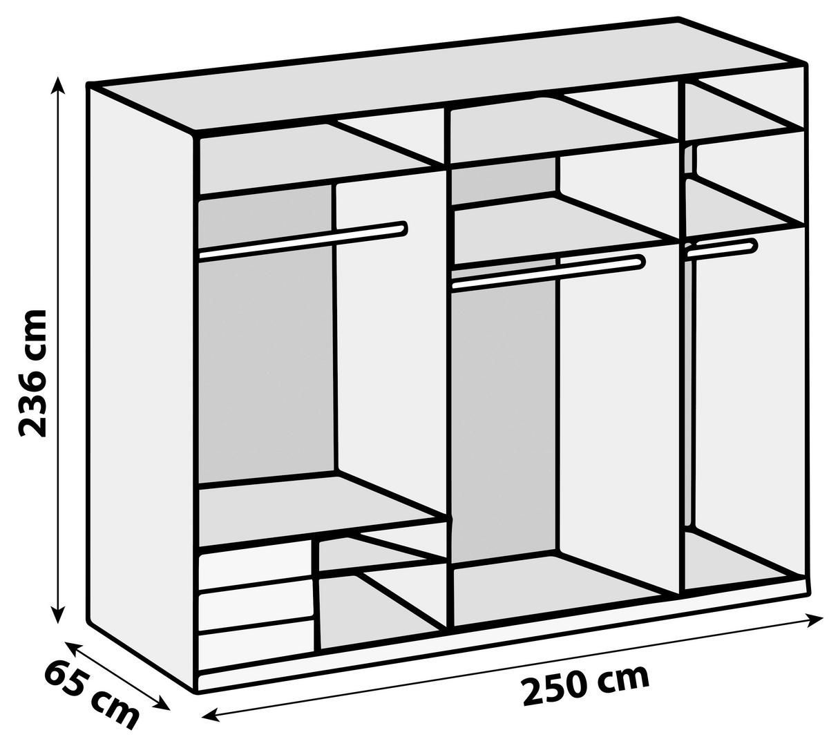 Schwebetürenschrank Level 36D ca. 250 cm Graphitfarben/Weiß - Chromfarben/Weiß Hochglanz, MODERN, Holzwerkstoff/Metall (250/236/65cm) - MID.YOU