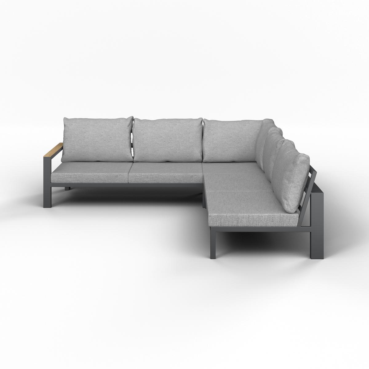 KOMPLET STOŁOWY NA TARAS MELINA - kolor naturalny/jasnoszary, Modern, metal/drewno (272/79/84cm) - Bessagi Garden