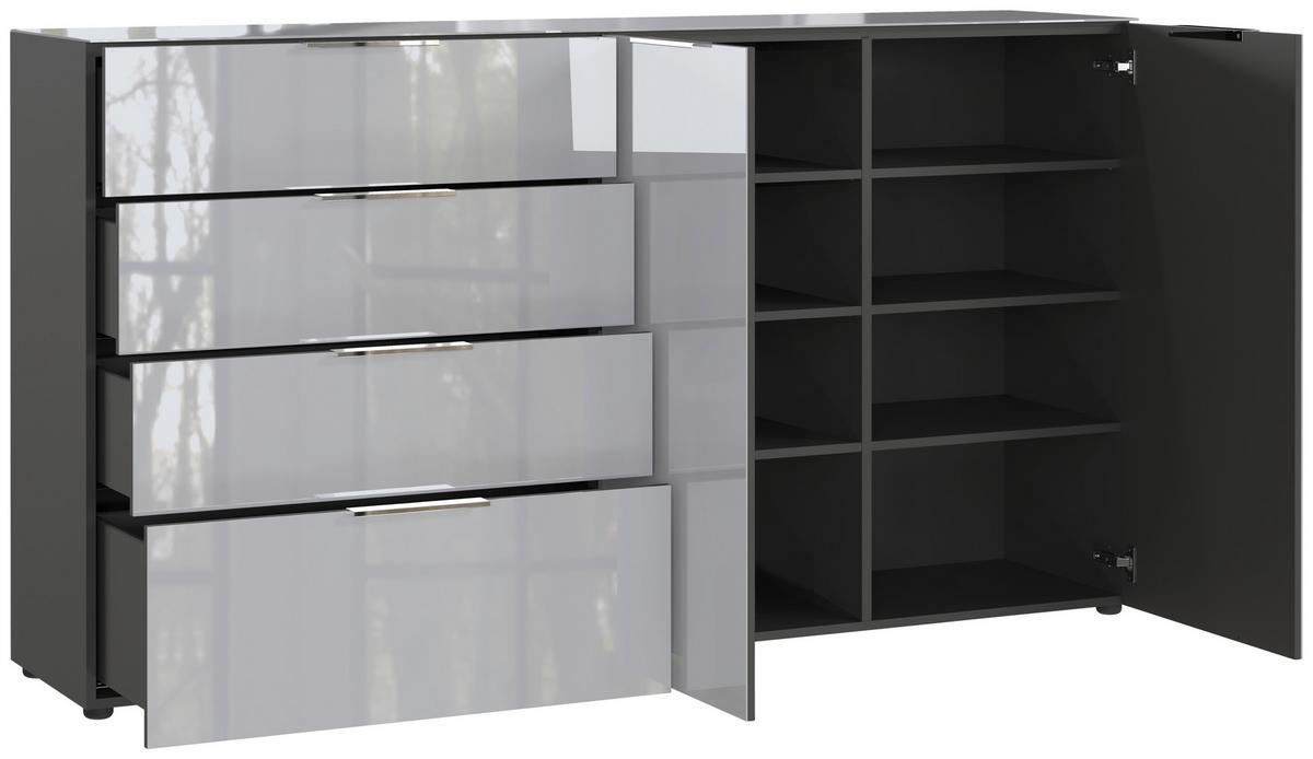 Sideboard Oakland in Grau/Graphitfarben - Chromfarben/Silberfarben, Modern, Glas/Holzwerkstoff (184/102/42cm) - Premium Living