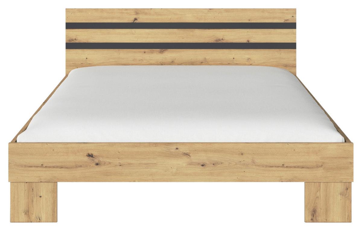 Postelja Foster, Hrast, Siva, 160x200 - siva/hrast artisan, Konvencionalno, leseni material (160/200cm)