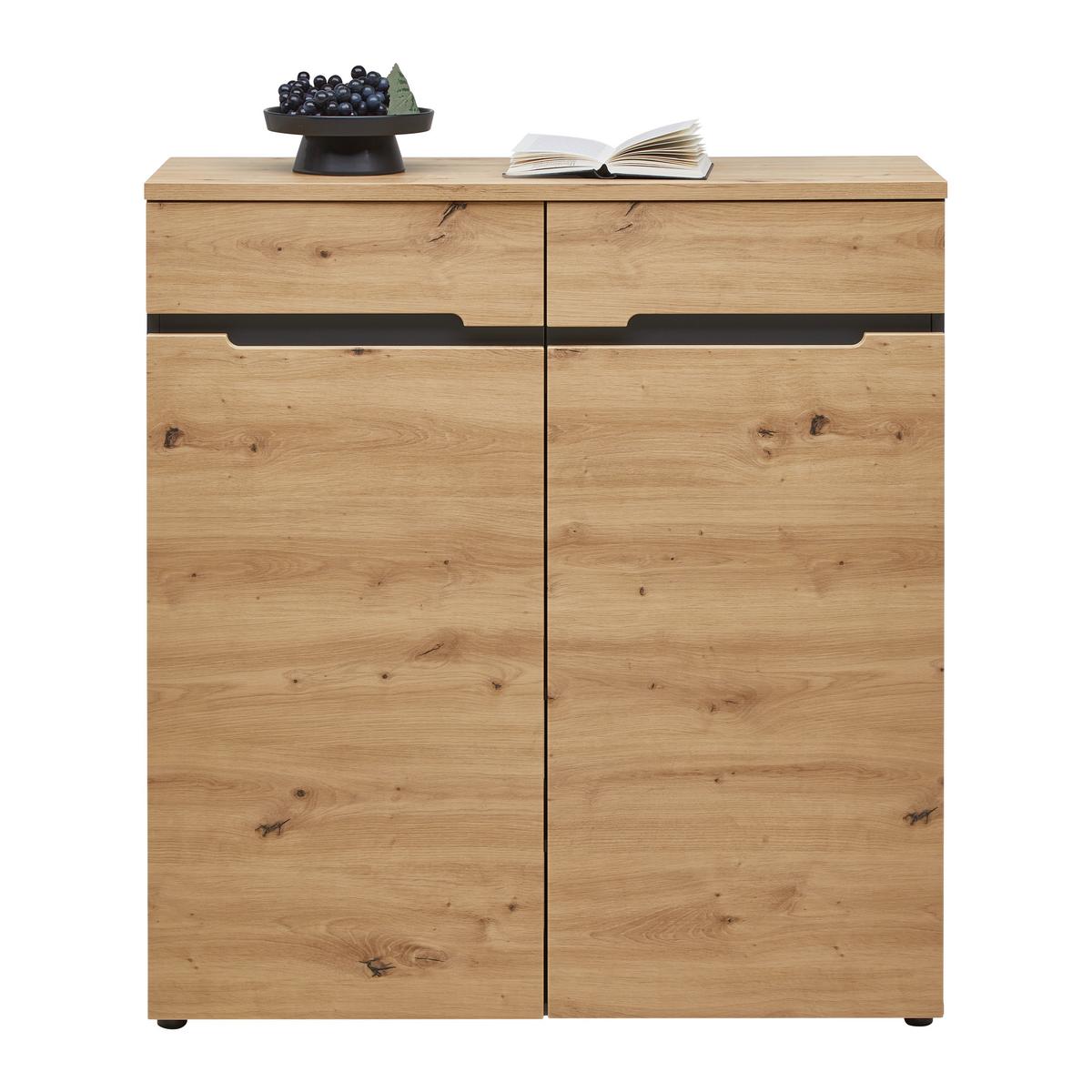 Kommode Memphis Graphitfarben/Eiche Artisan - Graphitfarben/Schwarz, Modern, Holzwerkstoff (100/107/38cm) - Mömax