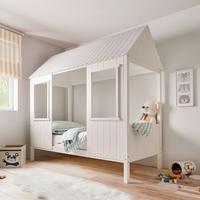 Otroška/mladinska Postelja Adana, Bela, Hiša, 90x200 - bela/naravne barve, Moderno, les (208/197cm) - Bessagi Kids