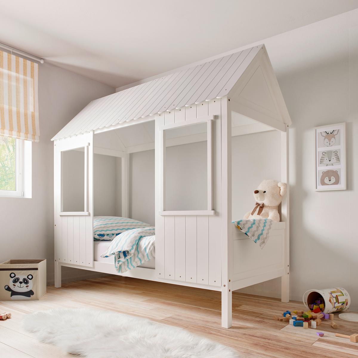 Otroška/mladinska Postelja Adana, Bela, Hiša, 90x200 - bela/naravne barve, Moderno, les (208/197cm) - Bessagi Kids