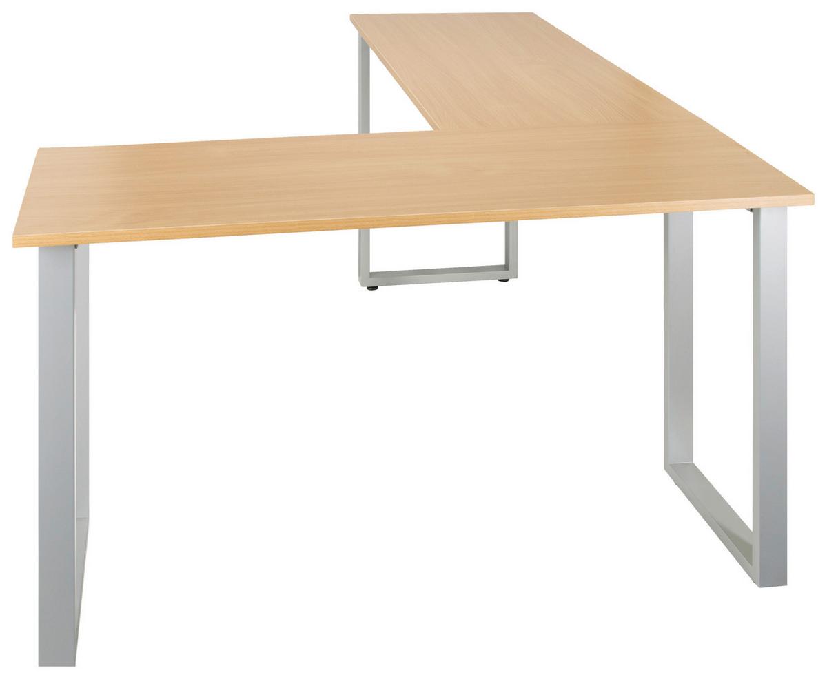 Kotna Pisalna Miza Workspace Basic I, Srebrna, Barva Hrasta - srebrne barve/barve bukve, Basics, kovina/leseni material (165/120/75cm) - MID.YOU