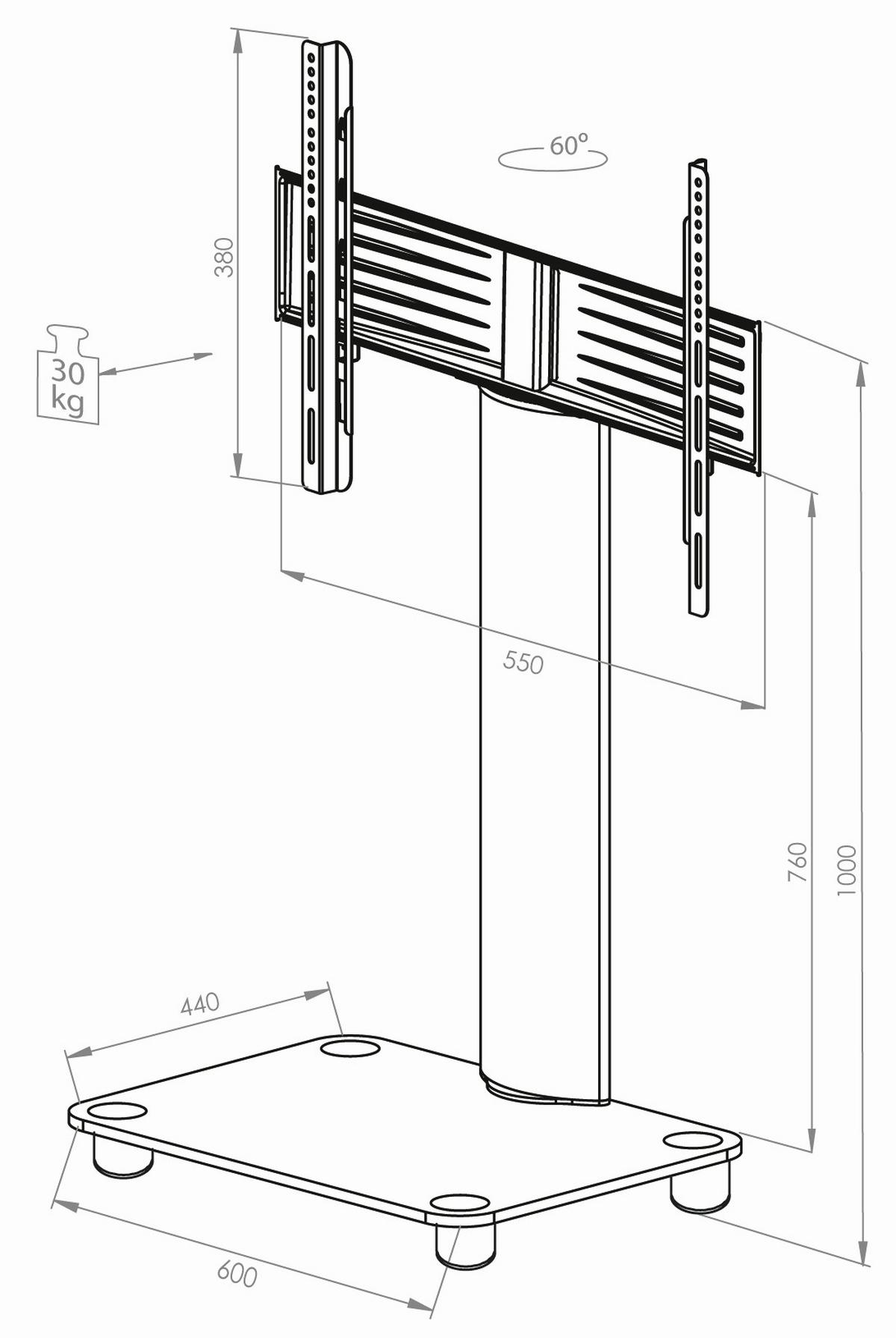 Stojalo Za Tv Bilano Srebrna, 60 Cm - srebrne barve, Konvencionalno, kovina/steklo (60/100/44cm) - MID.YOU