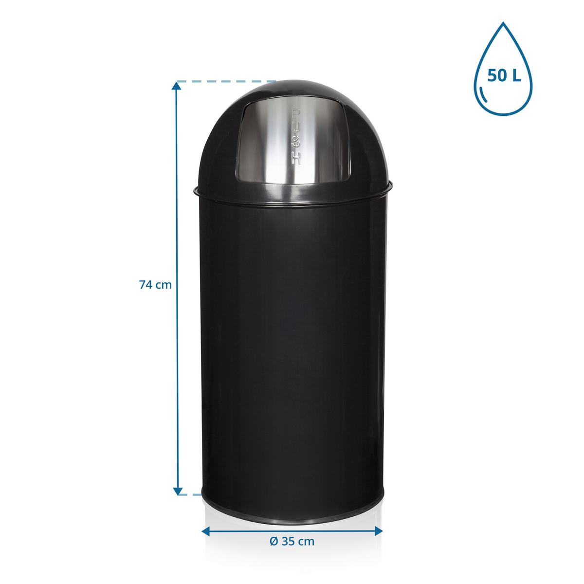 Koš Za Smeti Push, 50 L, Črna - črna, Basics, kovina (35/74/35cm) - MID.YOU