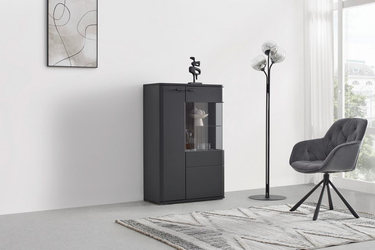 Highboard Carreto in Schwarz/Eichefarben - Eichefarben/Anthrazit, MODERN, Glas/Holzwerkstoff (80/124/38cm) - Premium Living