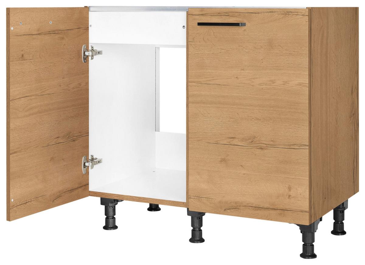 Spülenunterschrank Structura Eiche - Eichefarben/Schwarz, MODERN, Holzwerkstoff/Metall (90/87/56cm) - Nobilia