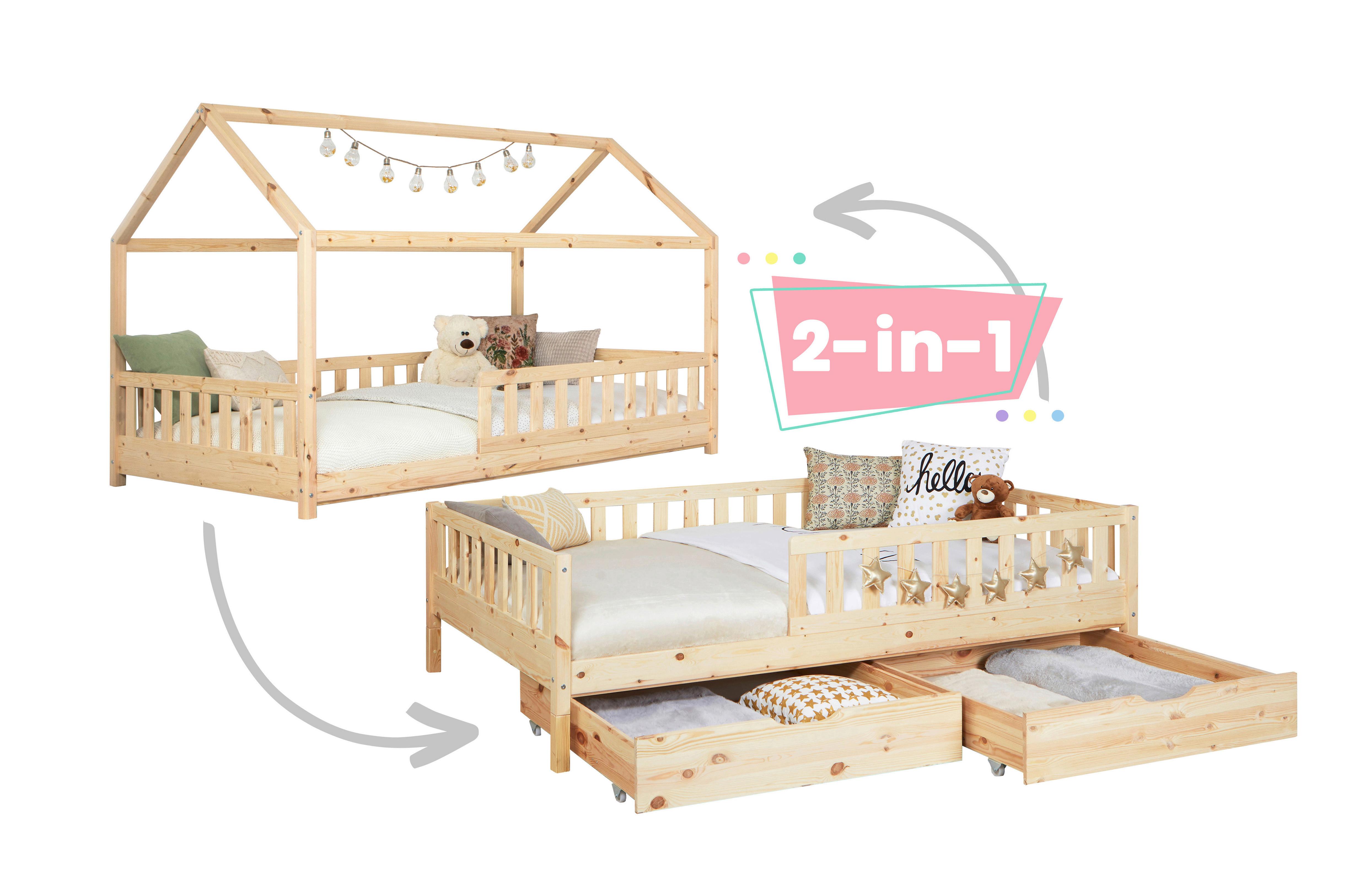 Stauraumbett Duo ca. 120x200 cm Kiefer massiv - Naturfarben, MODERN, Holz (120/200cm) - MID.YOU