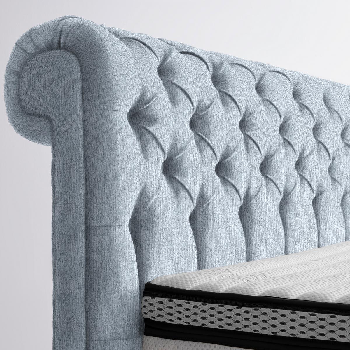 Boxspringbett Queen in Blaugrau ca. 160x200cm - Chromfarben/Goldfarben, KONVENTIONELL, Textil (160/200cm) - Premium Living