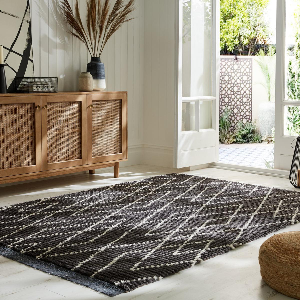 TEPPICH mit Fransen SWALE, geometrisch, Schwarz-Weiß, 120 x 170 cm - Schwarz, Textil (170/120cm) - KADIMA DESIGN