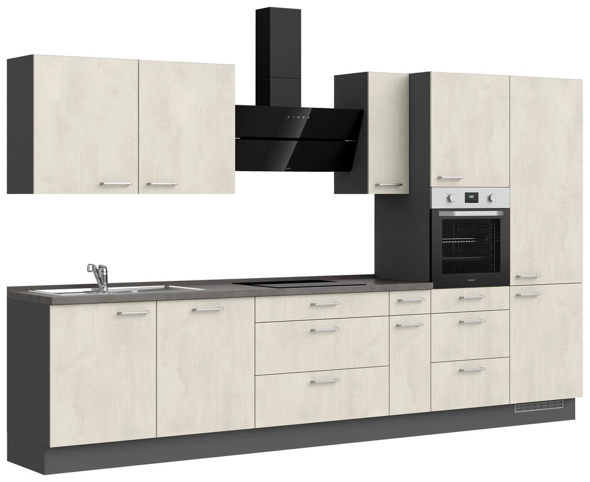 Küchenblock Riva High m. Geräten Weiß - Schieferfarben/Edelstahlfarben, MODERN, Holzwerkstoff/Metall (360cm) - Nobilia