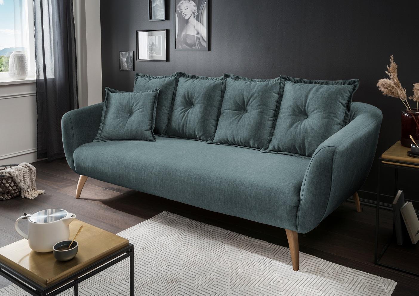 3-Sitzer-Sofa Baggio Blau Velours - Blau/Buchefarben, MODERN, Holz/Textil (236/94/103cm) - Livetastic