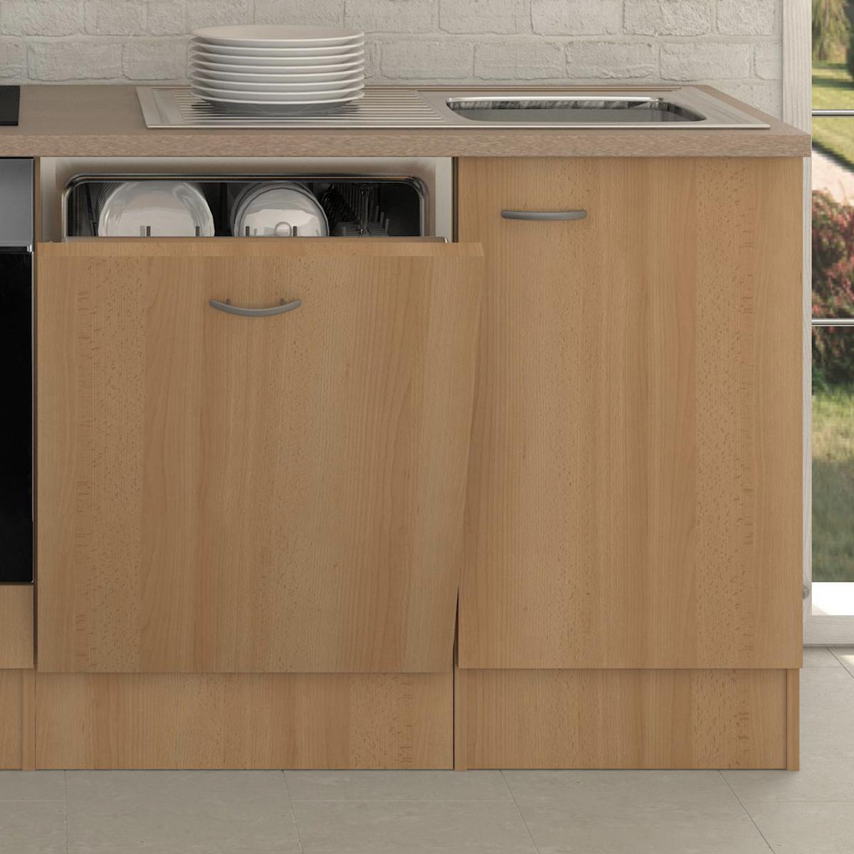 Küchenblock "Nano" , Buche - Edelstahlfarben/Beige, MODERN, Glas/Holzwerkstoff (220cm) - FlexWell