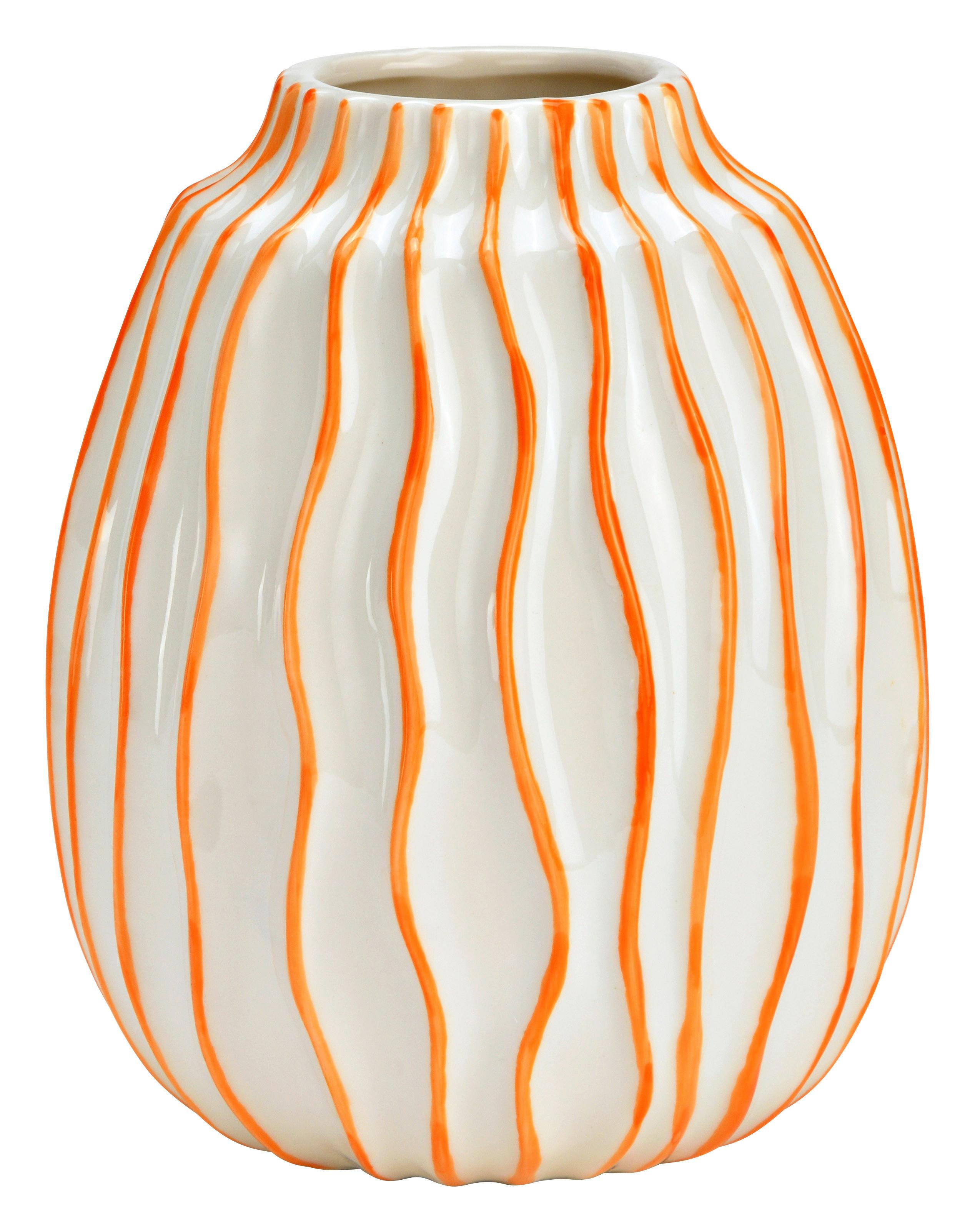 Vase gestreift aus Keramik Orange/Weiß - Orange/Weiß, Basics, Keramik (14,0/18,0/14,0cm)