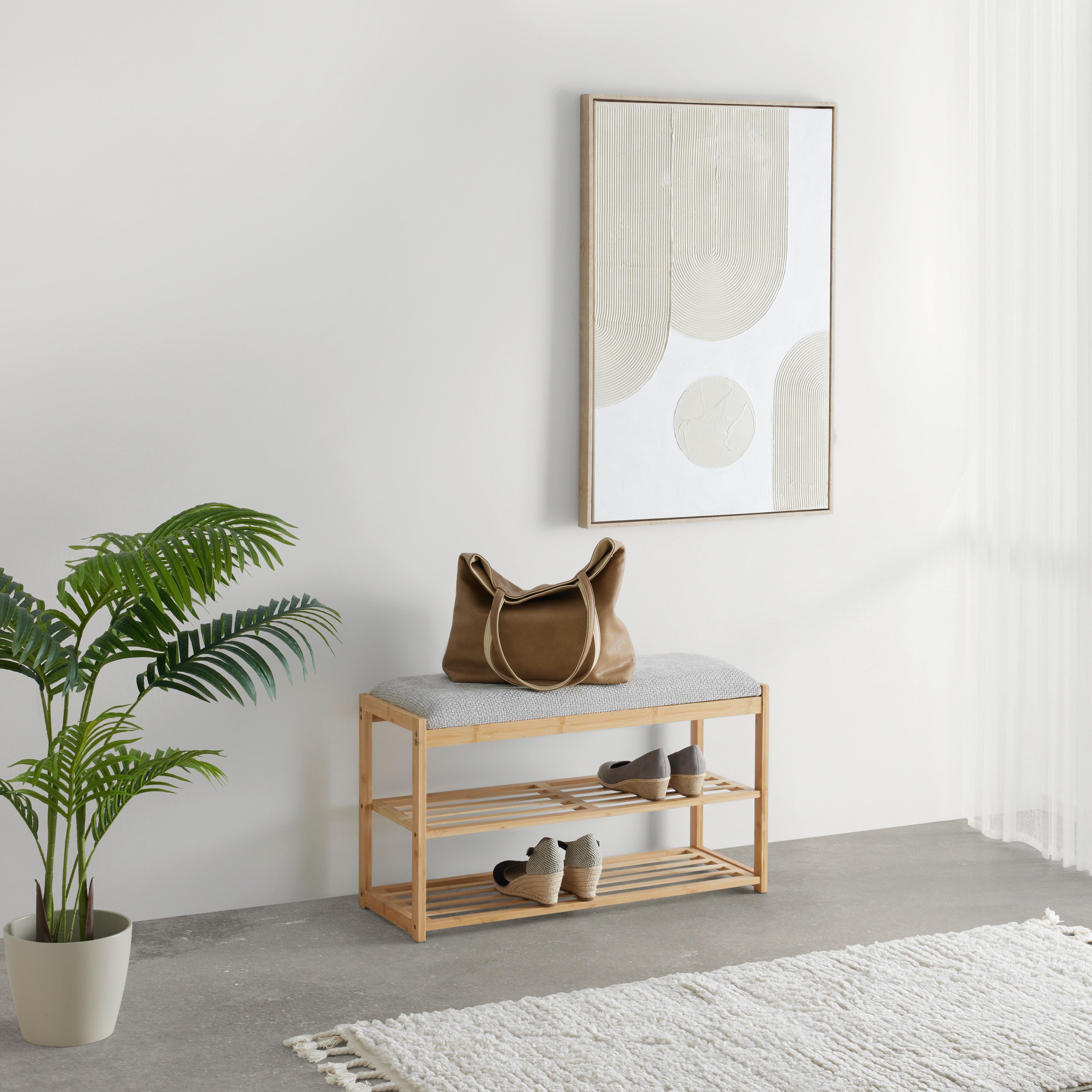 HALLBÄNK BRADLEY -EXKLUSIV- - grå/naturfärgad, Modern, trä/textil (80/45/30cm) - Mömax