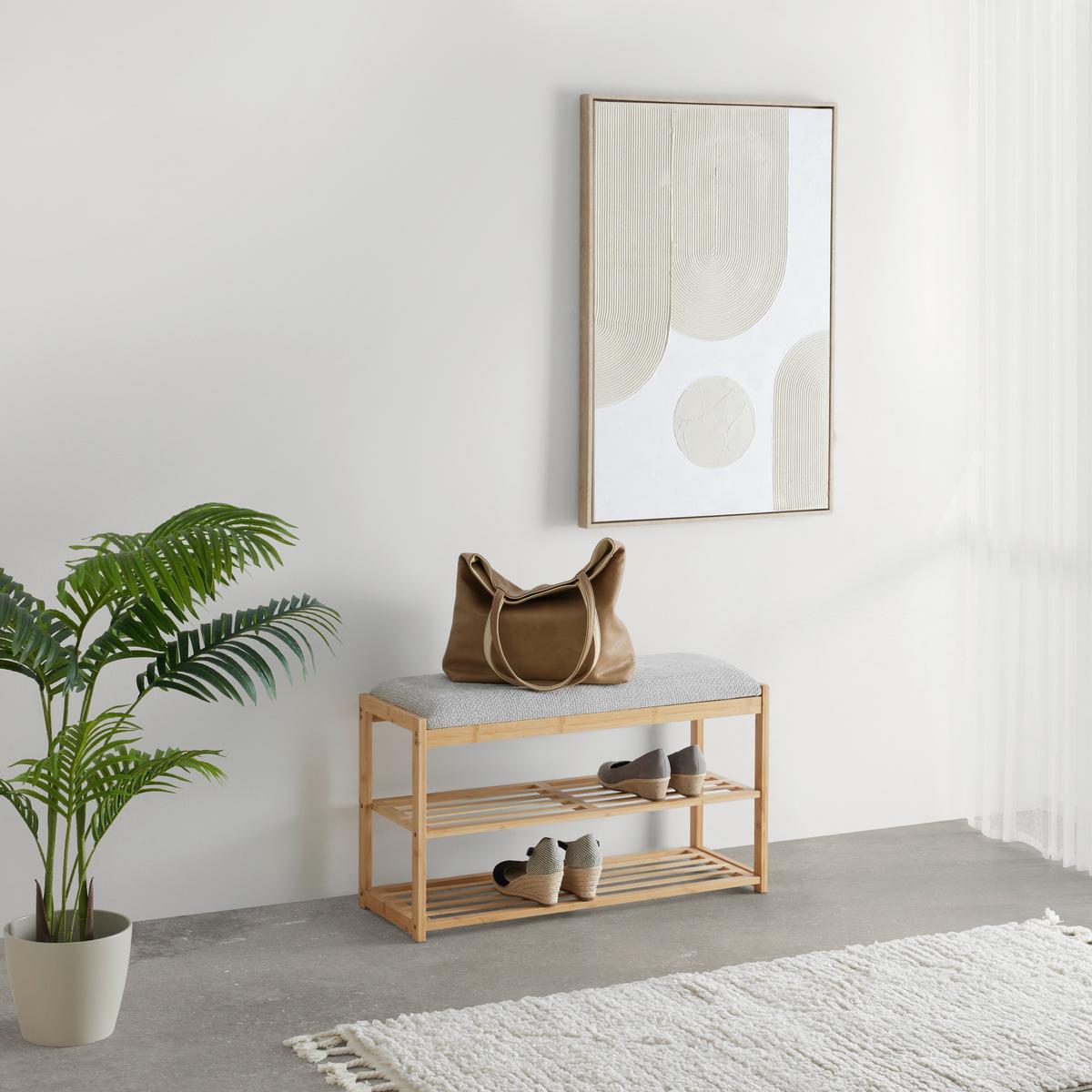 Bancă BRADLEY - culoare natur/gri, Modern, materiale naturale/textil (80/45/30cm) - Modern Living