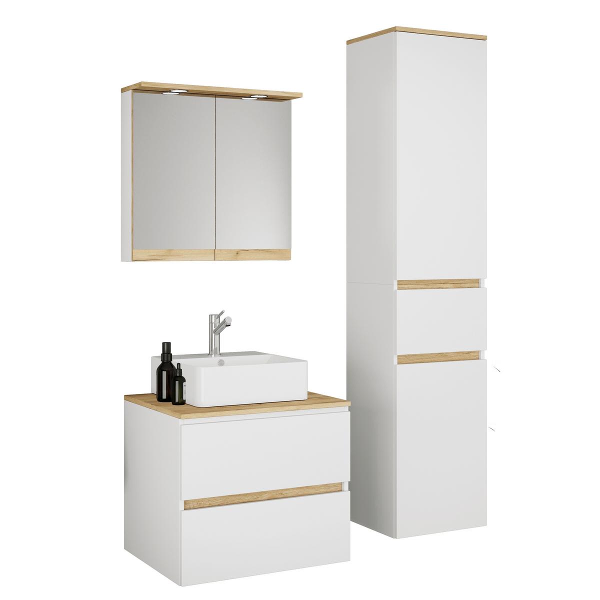 Badezimmer Cosila - Honigeiche/Weiss, Trend, Keramik/Holzwerkstoff (90cm) - MID.YOU