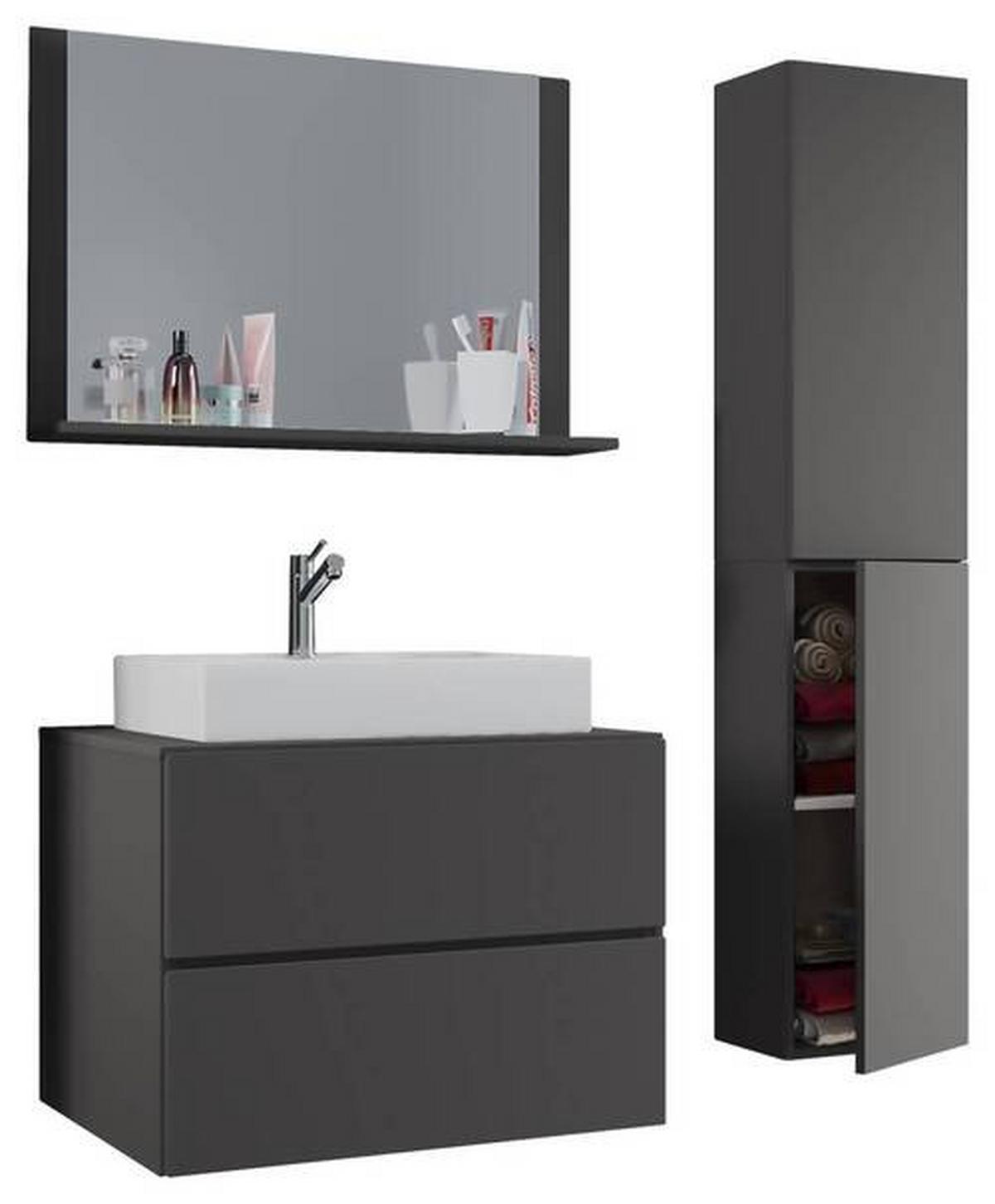 Badezimmer Lendas 4-tlg. ca. 114 cm Anthrazit - Anthrazit/Weiß, MODERN, Glas/Keramik (114cm) - MID.YOU